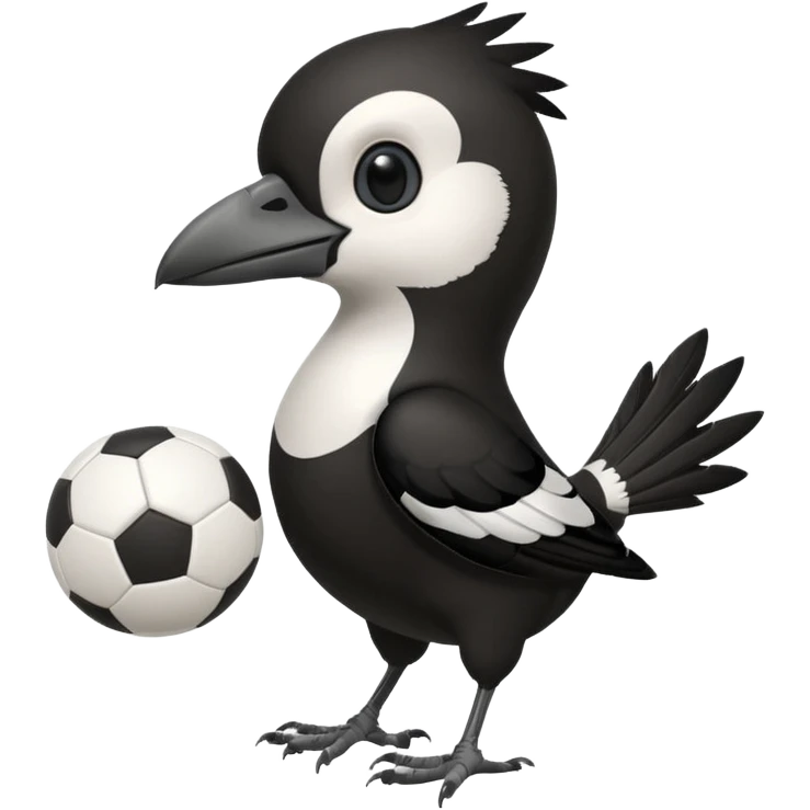 cartoon magpie in Collingwood Magpies colors, holding a football, playful expression emoji