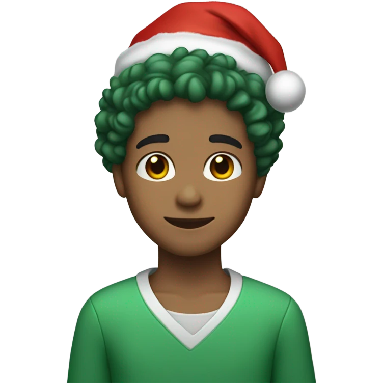 Unisex person light skin short curly dark green hair in a red Santa hat  emoji