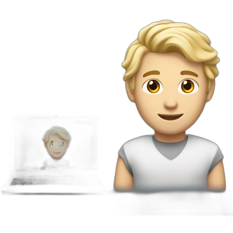 blonde male with macbook, slightly curly hair and light facial hair and undercut haircut emoji