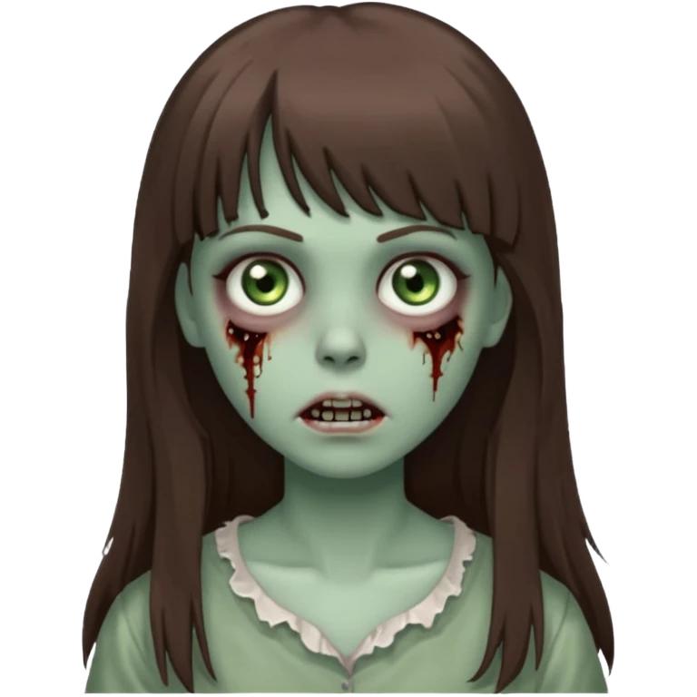 zombie girl with gray-green eyes and long brown hair with bangs emoji