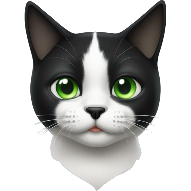 Black and white cat with an asymmetrical spot on the nose and green eyes emoji