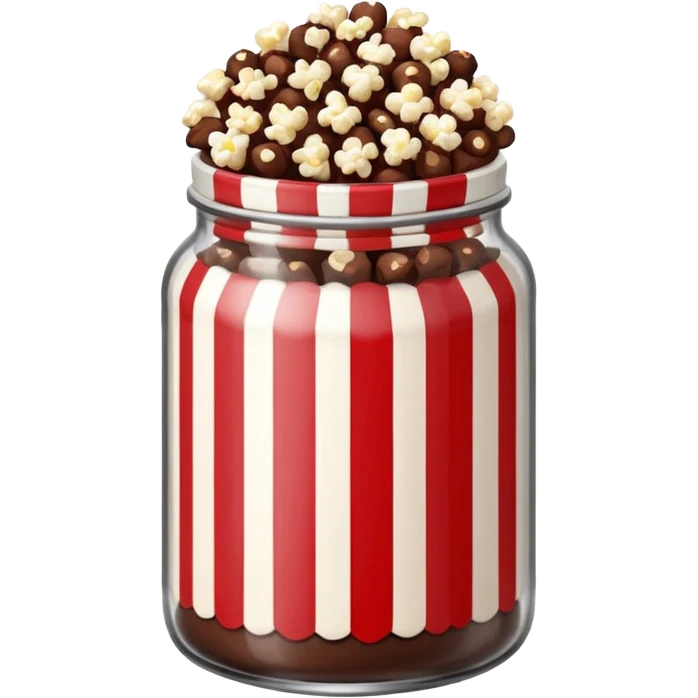 Chocolate popcorn in a jar with red and white vertical lines emoji