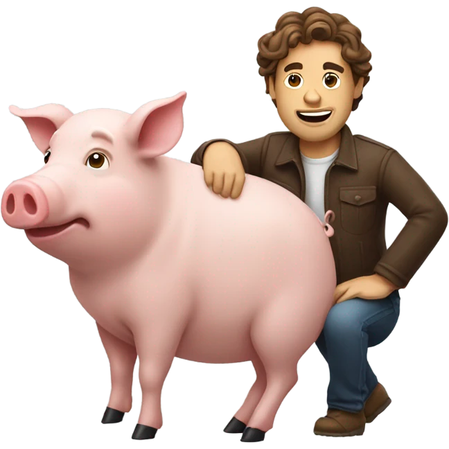 Man with wavy brown hair riding a pig emoji
