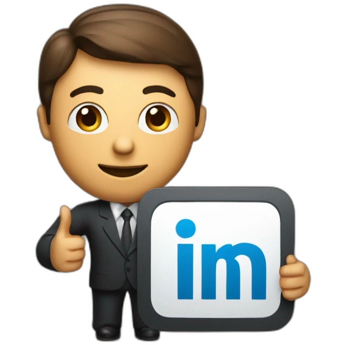 a business manager holding the linkedin logo in his hands emoji