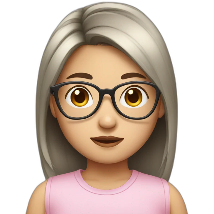 Asian Girl with back hair wearing heart shaped glasses emoji