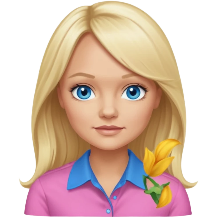 Emma Bunton with long blonde hair, blue eyes, pink shirt emoji