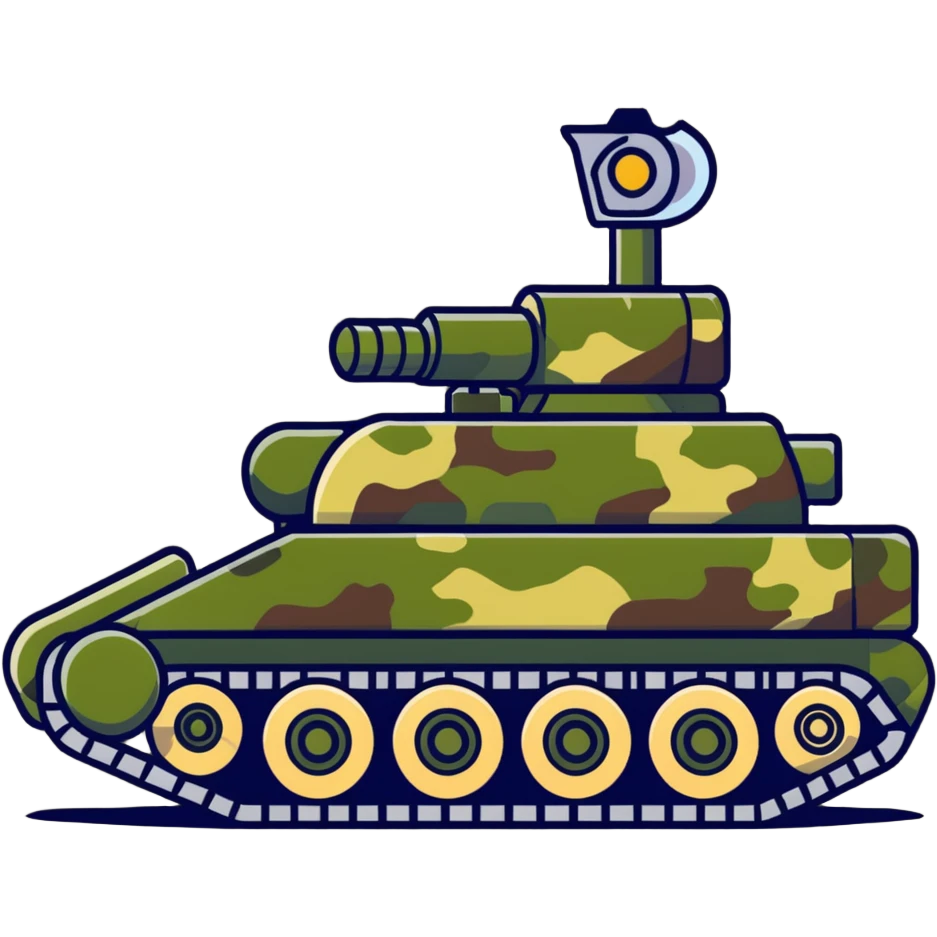 Military tank with camouflage pattern and large cannon emoji