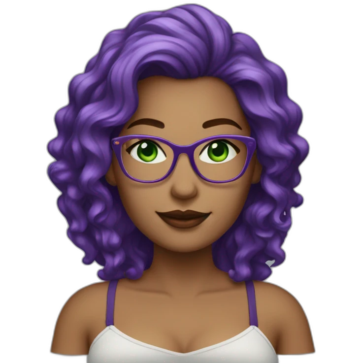 curvy-woman-purple-long-wavy-hair-green-eyes-square-glasses-white emoji