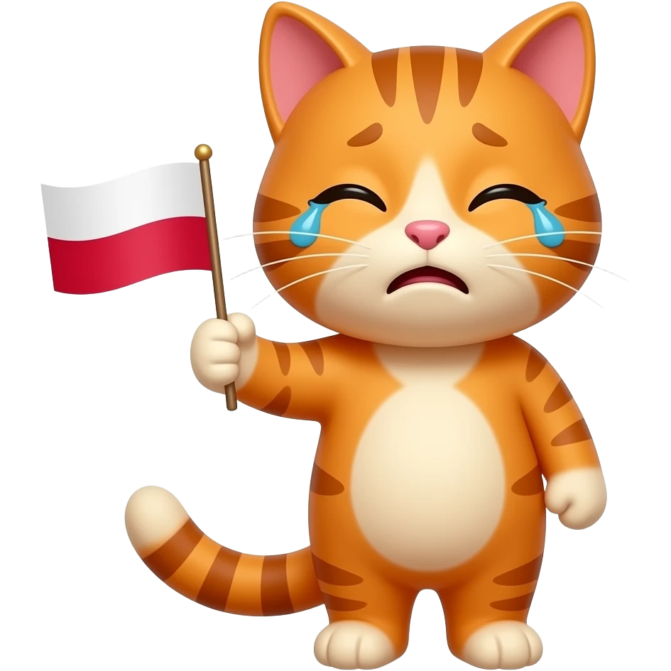 emoji of orange cat crying with polish flag in hand emoji
