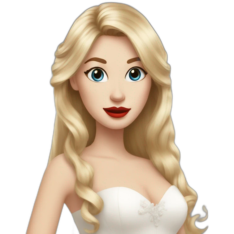 Woman blonde hair bangs blue eyes red lips, woman long brown hair both wedding dress and 13 cats emoji