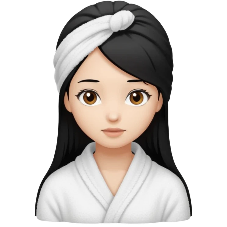 Menina de cabelo liso médio preto com olhos castanhos puxado com toalha de banho  emoji