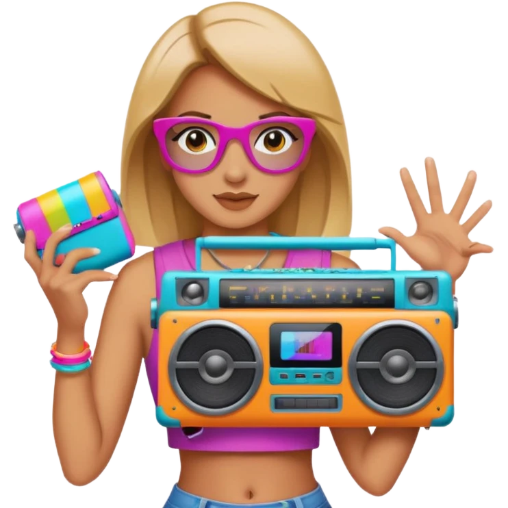woman holding colorful boombox emoji