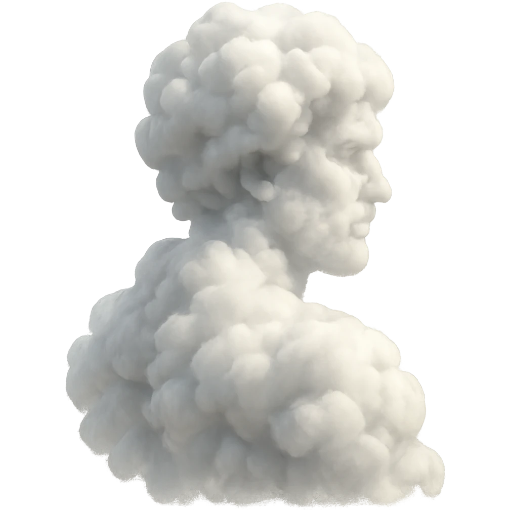 person fully made of voluminous clouds, shoulder view, looking straight, no background emoji