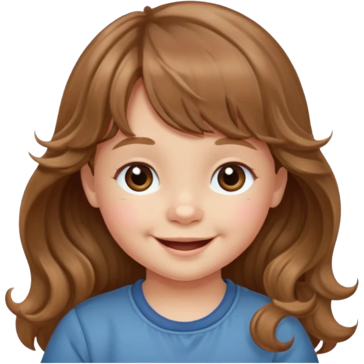 Please generate a portrait of a toddler with long, wavy, light brown hair, bangs. and is smiling

 emoji