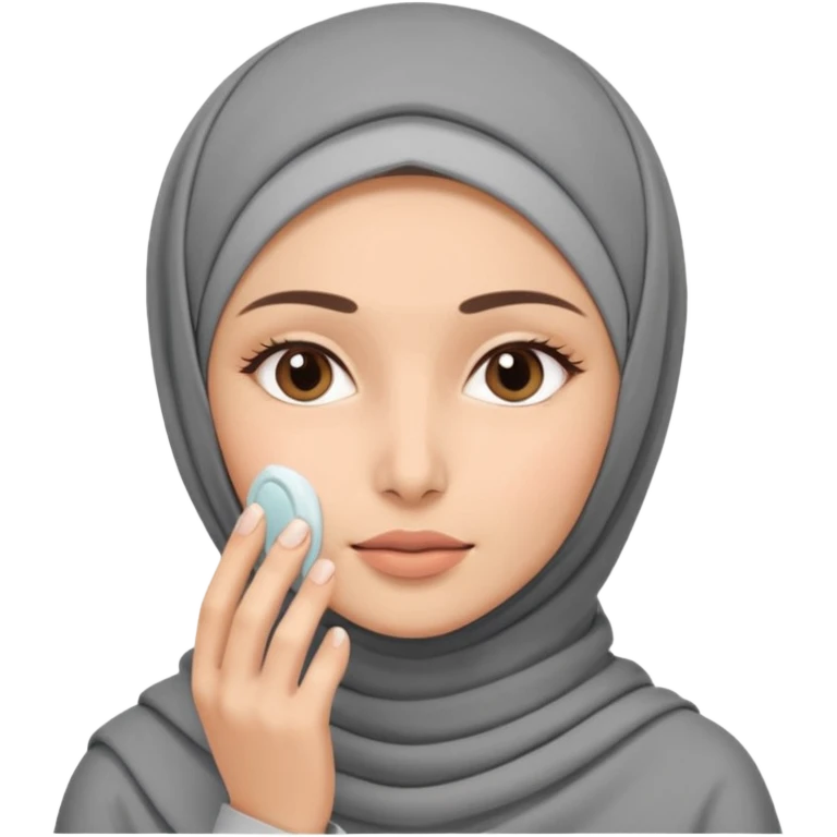 wanita berhijab abu-abu lagi skincare di muka emoji
