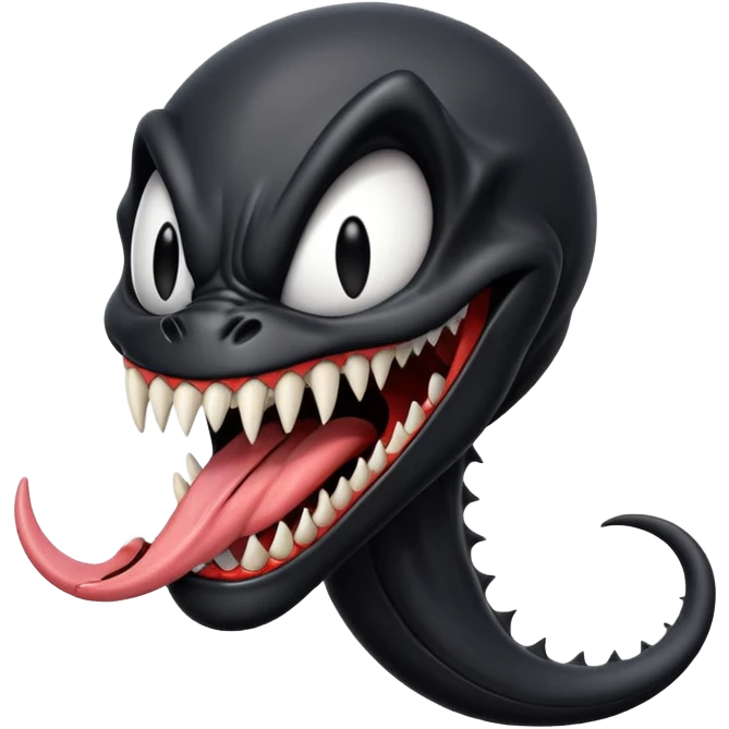 Venom with very long tongue out, clean black body, no logos or markings, simplified emoji style emoji