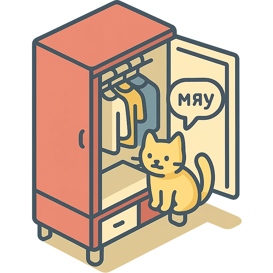 мяу звучит из шкафа для одежды emoji