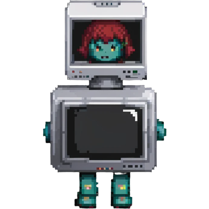 thick female with computer screen head, flatscreen TV head emoji