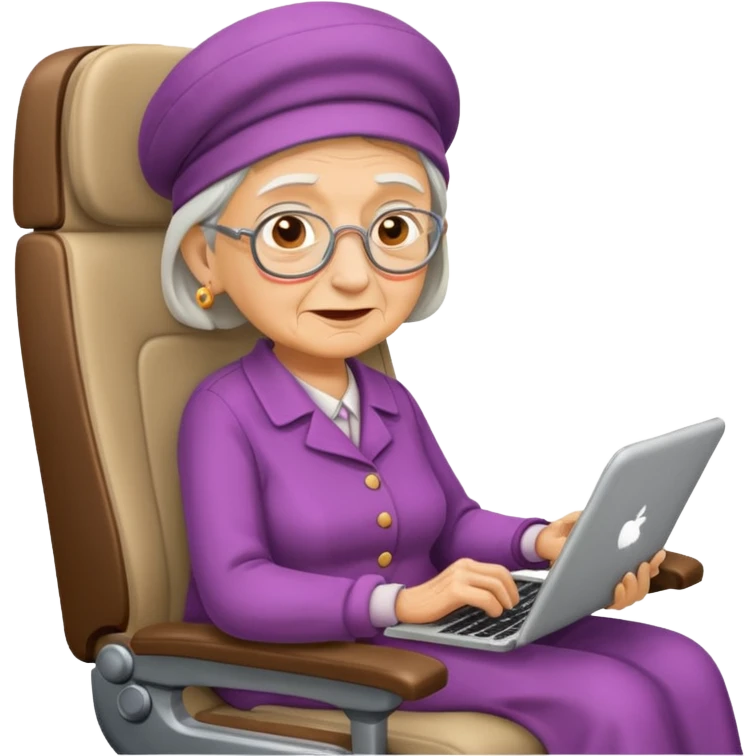 old woman passanger in plane seat emoji