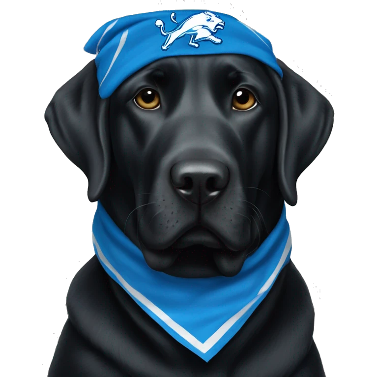 Large Black Lab dog in a Detroit Lions bandana  emoji