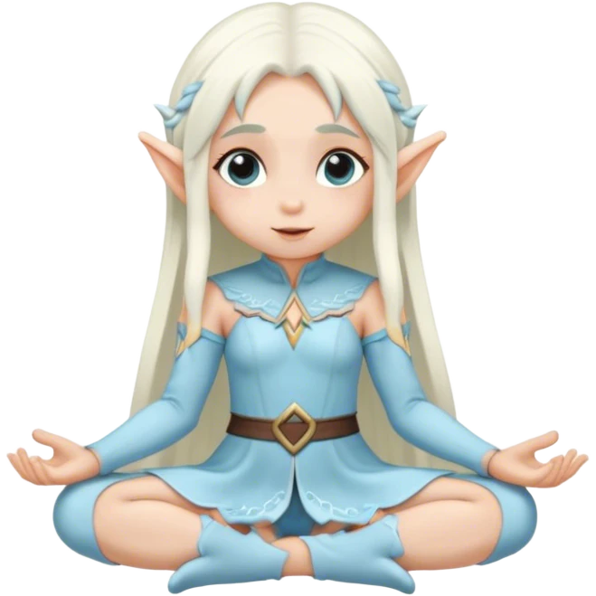 small elf girl long white hair light blue outfit sitting down emoji