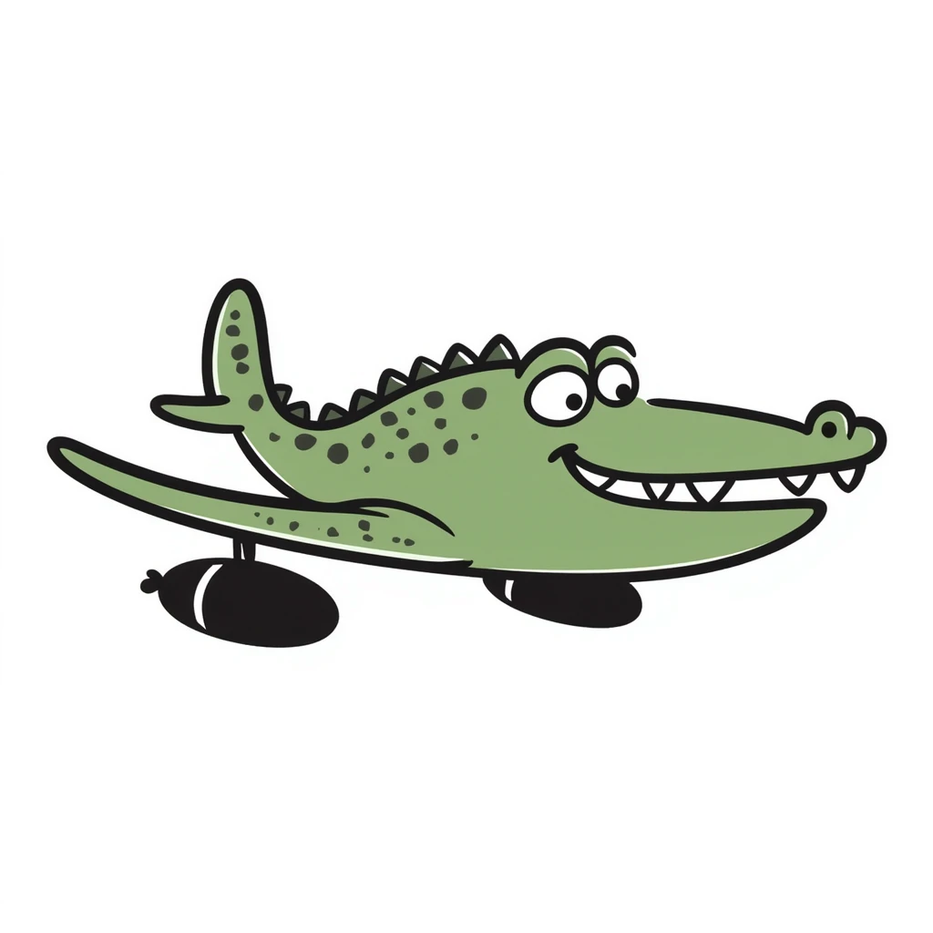 hand-drawn and playful crocodile as a bomber plane emoji
