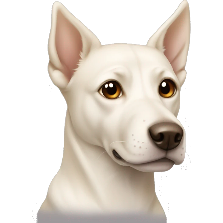 cream white colored dog, pointy ears, brown eyes, light brown nose emoji