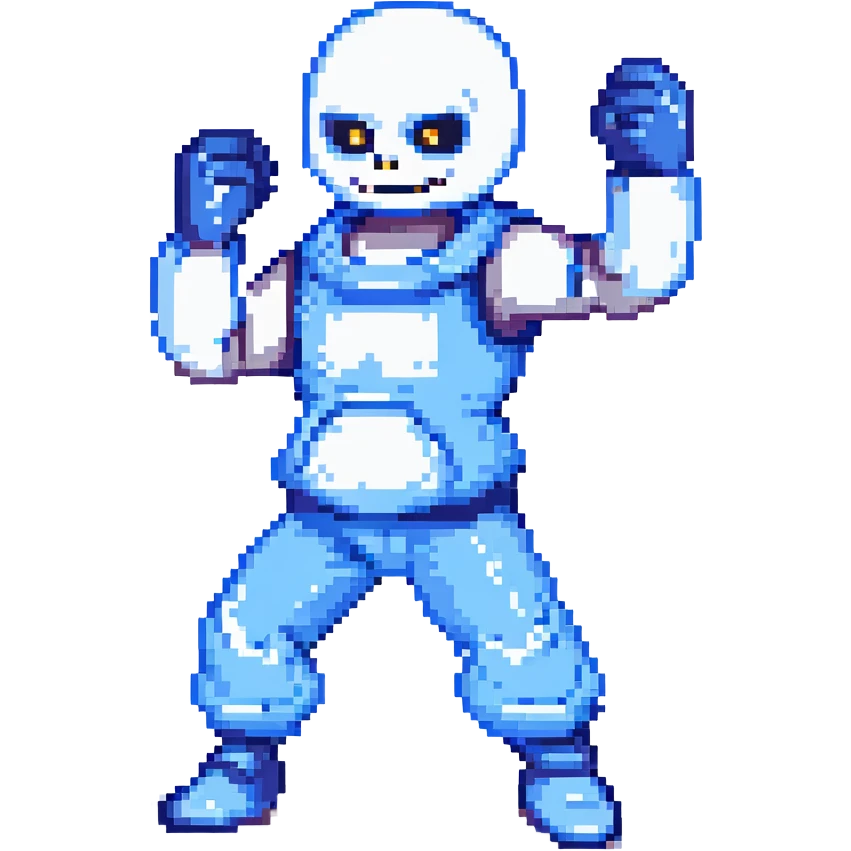 Sans from Undertale in a fighting pose, blue and white color palette emoji