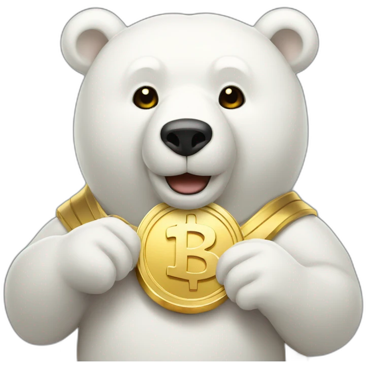 white bear with gold coin in hands emoji