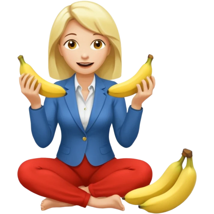 A blonde middle-aged woman kneels with two bananas in her mouth. emoji