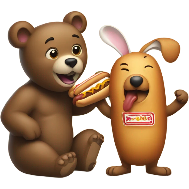 A bear with a hot dog and a bunny   emoji