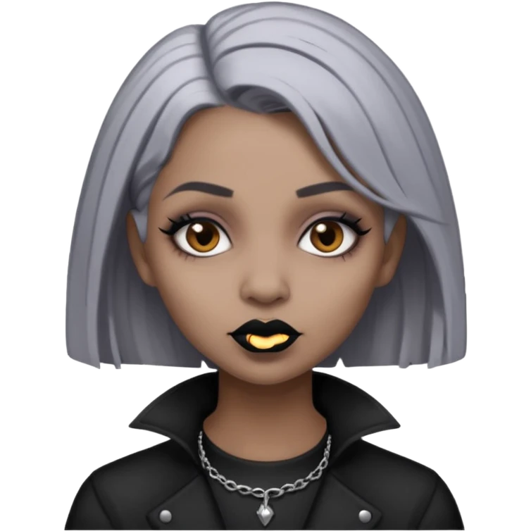 Light cool brown skin grey hair black lips goth girl emoji