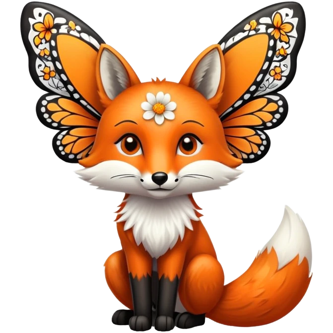 Fox with butterfly wings and flower patterns on fur emoji