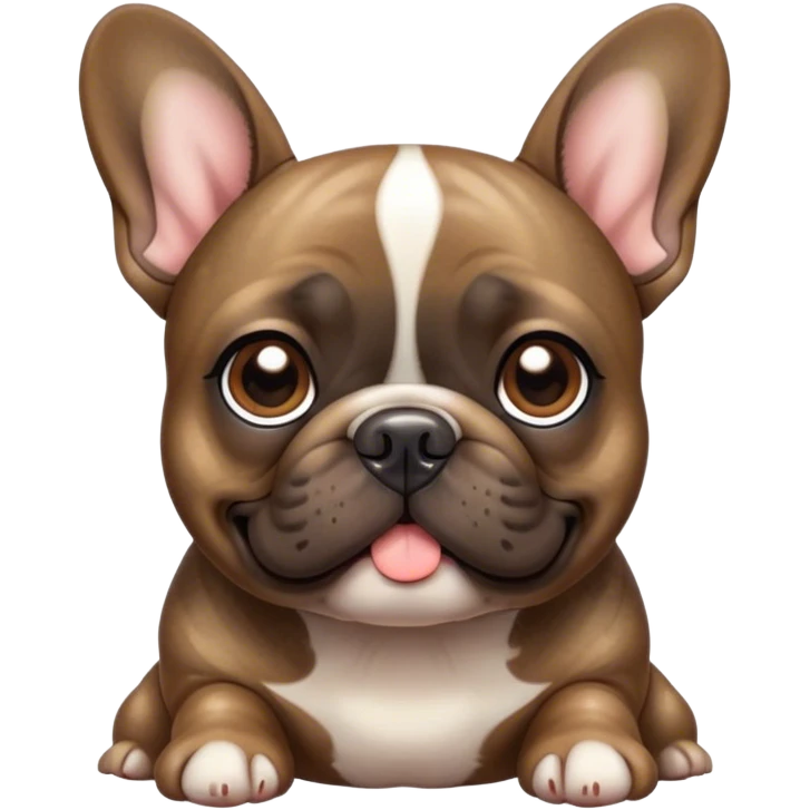 Cinematic Cute Brindle French Bulldog Portrait Emoji, Head tilted playfully and inquisitively, featuring a glossy brindle coat with a smooth texture and delicate fawn highlights, round, sparkling dark eyes filled with curiosity, Simplified yet irresistibly adorable features, highly detailed, glowing with a warm, friendly glow, high shine, affectionate and lively, stylized with a touch of whimsy, bright and endearing, soft glowing outline, capturing the essence of a mischievous yet loving companion, so playful it feels like it could prance out of the screen and into your arms! emoji