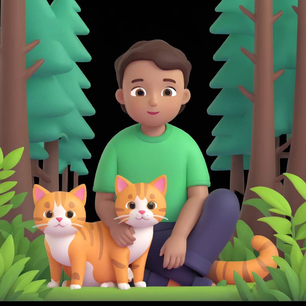boy and cat pet in forrest background, close up pose emoji