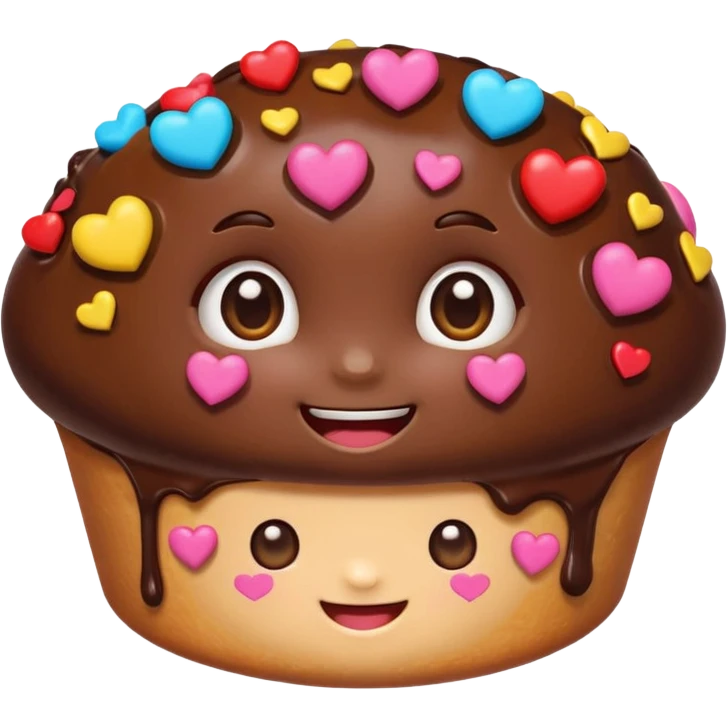 Cartoon chocolate mini pastry with heart eyes, tiny hearts floating, smiling face, chibi style, Twitch emoji style, transparent background, colorful
 emoji