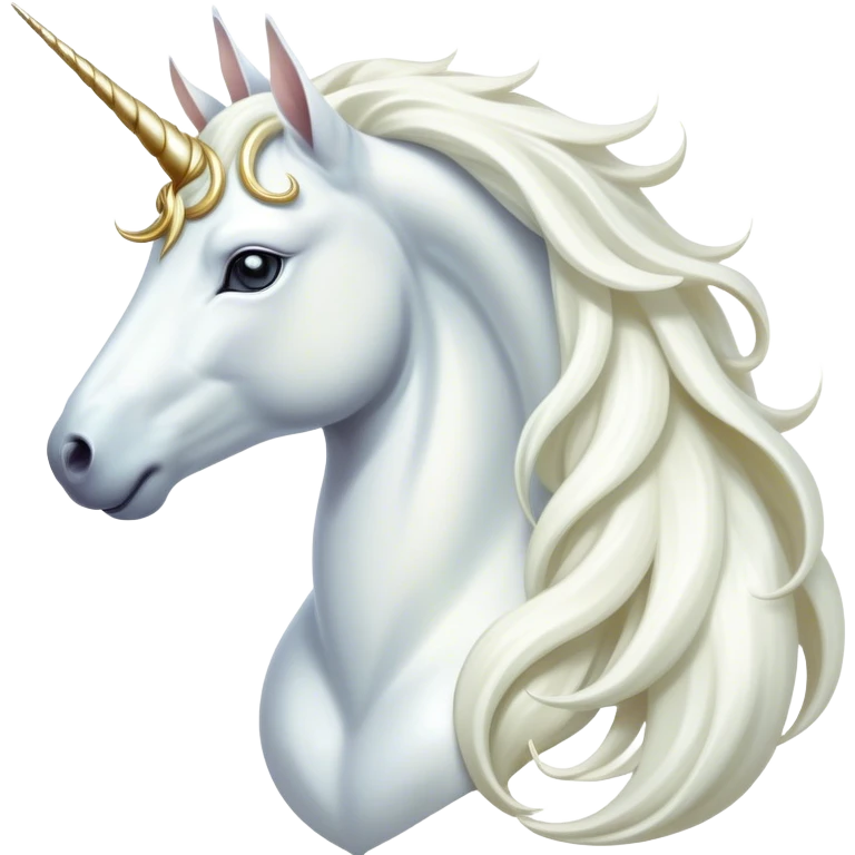 Cinematic Noble White Unicorn Portrait Emoji, Poised and regal, with a slender, ethereal form draped in a pristine white color, a flowing mane and tail, and a glistening, spiraled horn that radiates pure light, Simplified yet sharp and sophisticated features, highly detailed, glowing with a soft, iridescent luminescence, high shine, intelligent and transcendent, stylized with an air of mythical enchantment, focused and serene, soft glowing outline, capturing the essence of a watchful and confident white unicorn that appears ready to prance out of the screen with magical grace! emoji