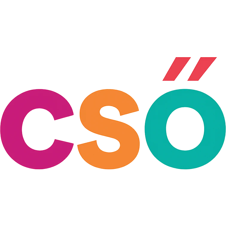colorful modern text image with the word 'cső' in the center, varied colorful fonts, no emoji or face emoji