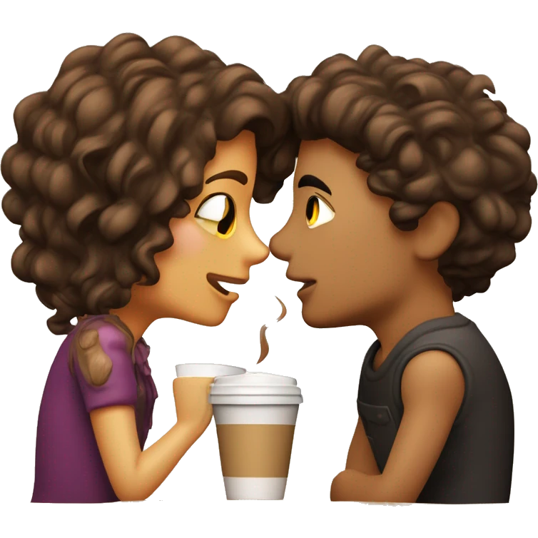 Chico con pelo rizado y chica de pel lacio café dandose un beso emoji