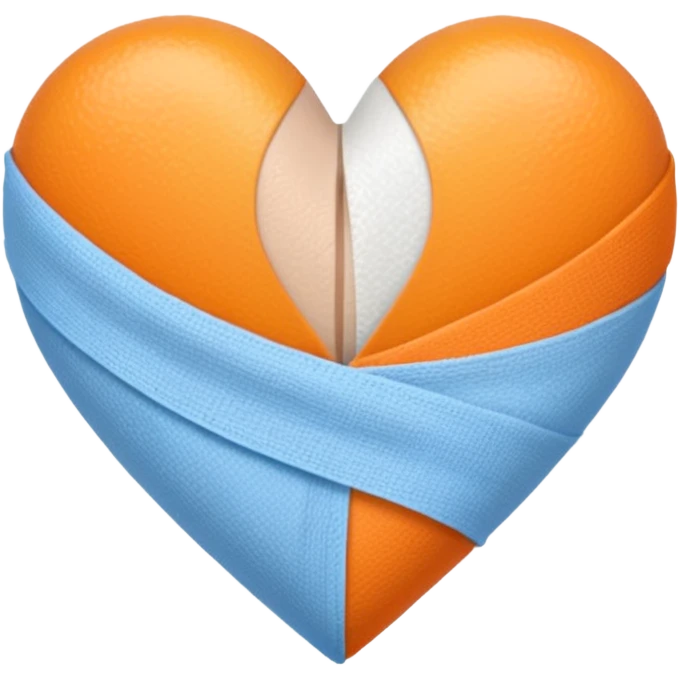 Half blue half orange heart split vertically with a white gauze bandage wrapped around it emoji