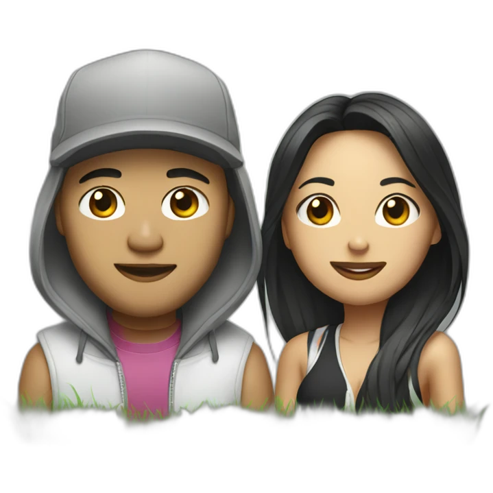 asian male rapper and a female songwriter on a lawn emoji