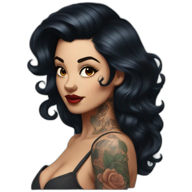 Pinup dark hair and tattoos emoji