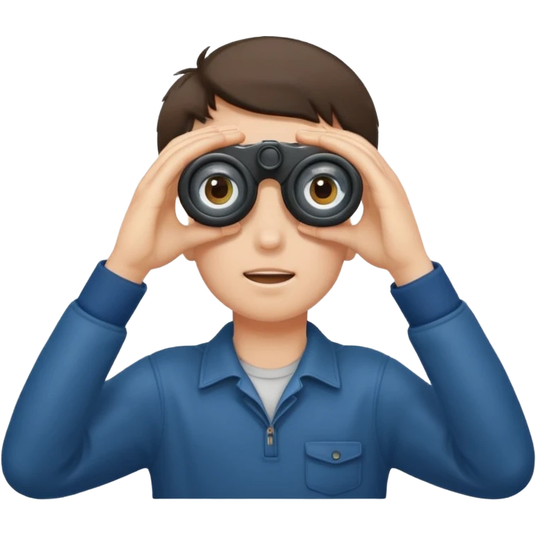 Boy making binocular hands over eyes emoji