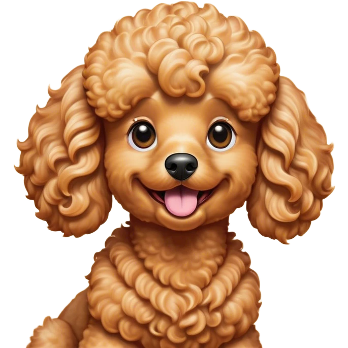 Cinematic Comical Apricot Poodle Portrait Emoji, Head tilted dramatically with an exaggeratedly amused expression, featuring a glossy, curly apricot Fur with a vibrant sheen, wide, expressive warm eyes filled with playful disbelief, Simplified yet hilariously expressive features, highly detailed, glowing with a slightly sassy glow, high shine, dramatic yet playful, stylized with an air of cheeky mischief, bright and endearing, soft glowing outline, capturing the essence of a spirited and over-the-top companion, so meme-worthy it feels like it could side-eye its way into internet fame instantly! emoji