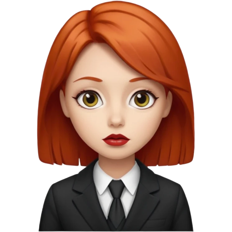 red haired girl, with thick lips, big eyes and she looks like an attorney emoji