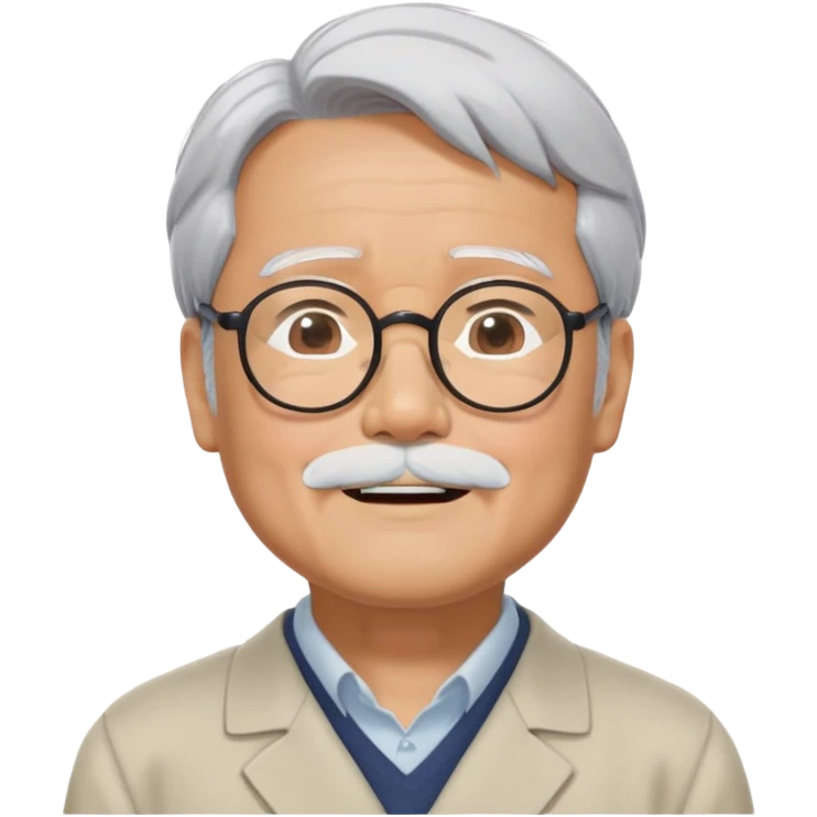 _cinematic-realistic-portrait-of-hayao-miyazaki,-depicted-with--large-rectangular-glasses,-his-happy-expression-rendered-in-lifelike-detail,-illuminated-with-soft,-realistic-lighting-that-emphasizes-his-creative-genius, his eyes closed  emoji