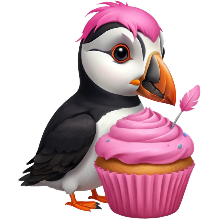 pink head feathers puffin eating pink muffin emoji
