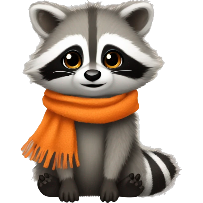 Fuzzy baby Raccoon with orange scarf emoji