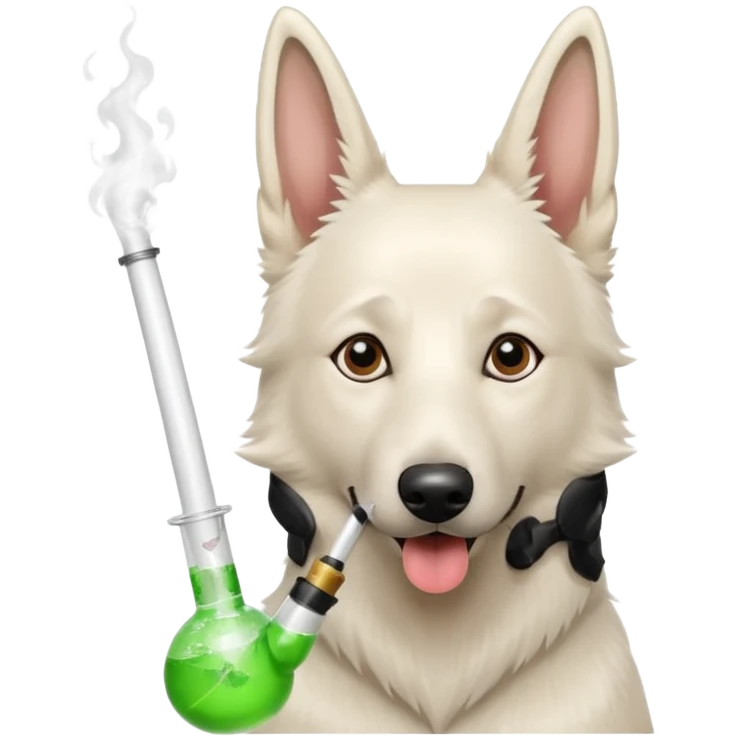 White belgian Shepard with bong emoji