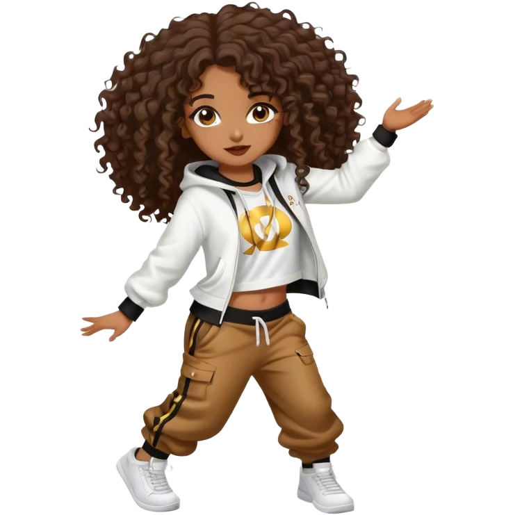 Dancing brown girl with long darn brown curly hair hip hop emoji